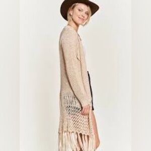 Jade by Jane | Size S/M | Women's Beige Fringe Cardigan